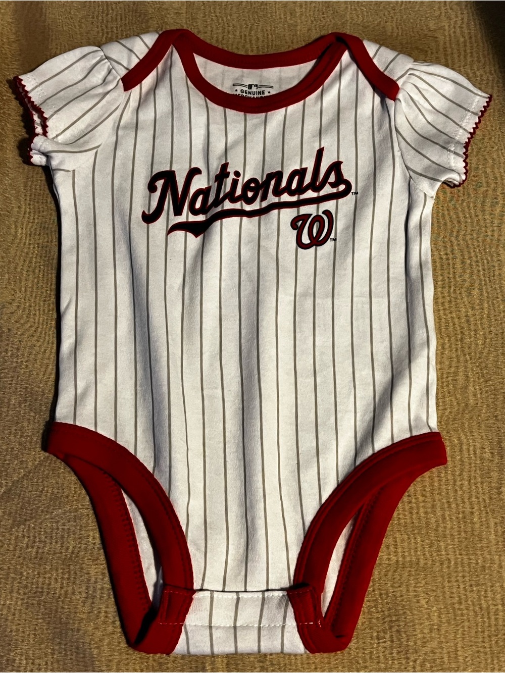 Genuine Merchandise White & Red Nationals Pinstripe Baby One-Piece